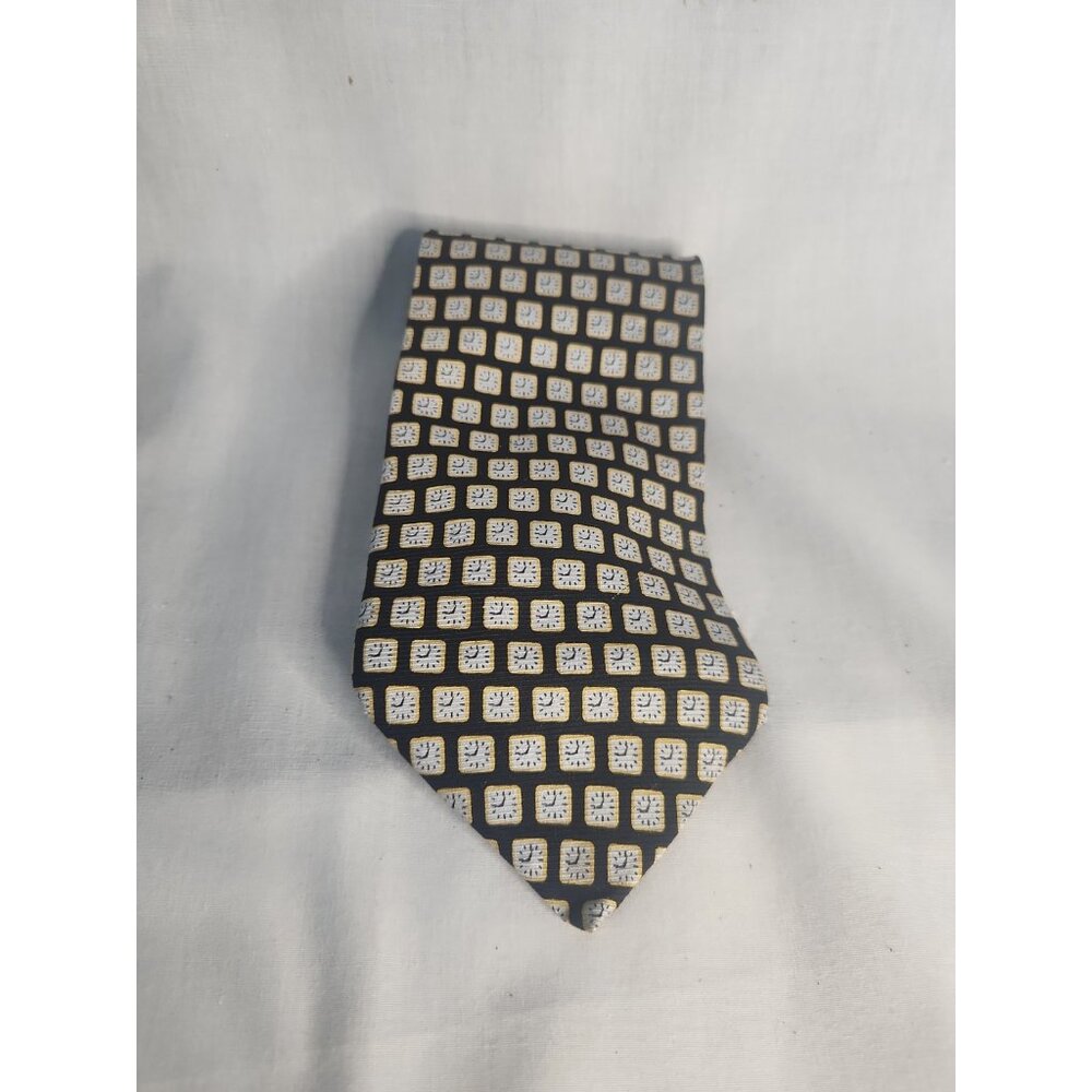 Vicky Davis "Time Flies" Mens Silk  Neck Tie Black Yellow Clocks